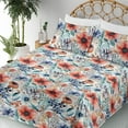 thumbnail image 3 of Ambesonne Flowers Fitted & Flat Sheet with Sham 3 Pcs Set, Spring Blooming Floral Art, Twin XL, Dark Coral Ceil Blue, 3 of 5
