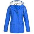 thumbnail image 2 of Fall Winter Jackets Coats Cardigan for Women, Solid Color Fashion Casual Zipper Button Double Pocket Drawstring Hooded Coat Blue, 2 of 4