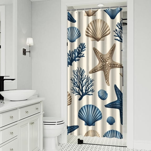 Coastal Coral Starfish Shower Curtain 36x72in ,Bathroom Decorative Shower Curtains Set with 12 Hooks,Modern Waterproof Washable Shower Curtain