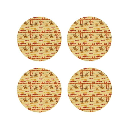 

Tideii Wild West Colorful for Leather Coasters 4 Pieces Anti-fouling and Anti-scalding Decorative Coasters Suitable for Restaurants Kitchens Coffee Shops-Round Shape