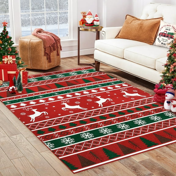 Christmas Area Rug Hallway Runner Rug Washable Rug Xmas Snowflake Rug Kitchen Floor Runner Stain-Resisitant Non Slip Soft Low Pile Long Carpet Throw Rug Laundry Room Living Room Bedroom