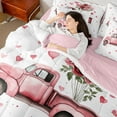 thumbnail image 4 of Castle Fairy Female Men Women Vintage Truck Bedding Comforter Set 7 Pieces,Happy Valentine's Day Rose Full Bedding Set Lightweight,Love Heart Print Fitted Sheet Flat Sheet,Super Cozy Room Decor, 4 of 8