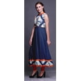 thumbnail image 3 of Bimba Robe Shibori Anarkali Bleu Indigo Col Mandarin Sans Manches Kurtis pour Femmes Imprimé Robe Maxi Moyen, 3 of 6