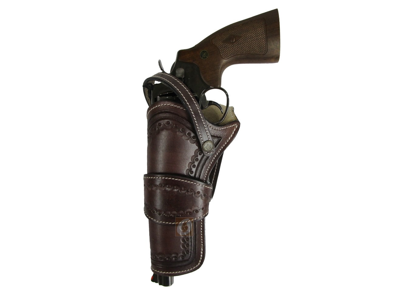 Leather Holster Sea Shell Tooled Long Barrel Western Gun Cover Brown Color - Left Handed