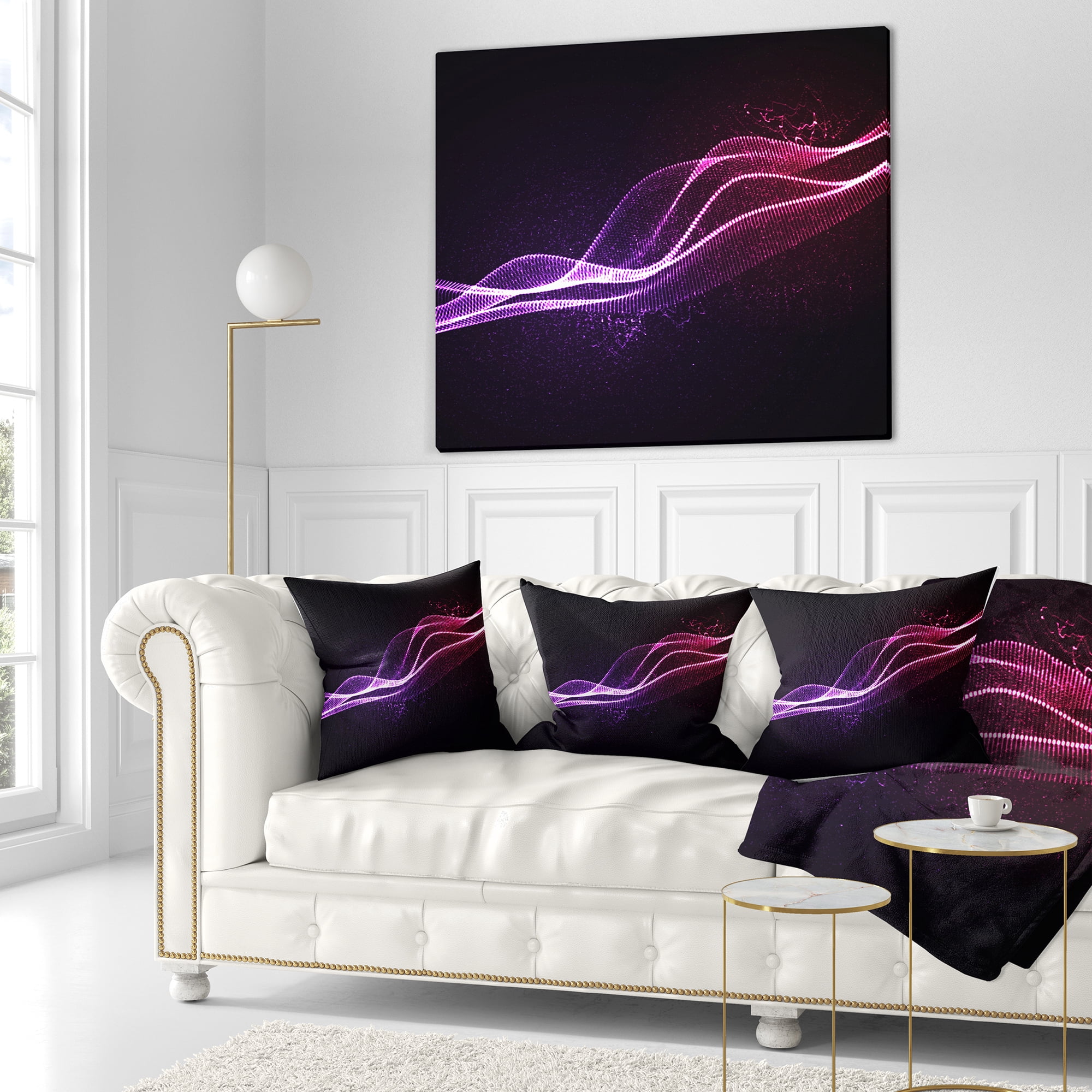 Designart Neon 3D Digital Wave - Abstract Throw Pillow - 16x16