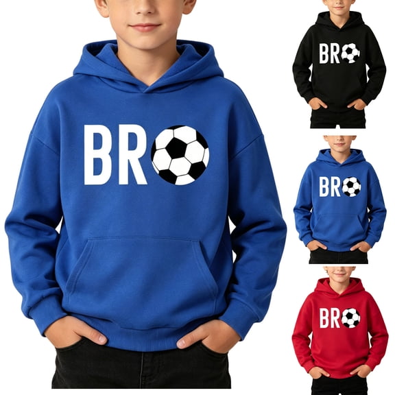 Afuyipoi Boys And Girls Sports Soccer Print Warm Hooded Pullover Sweatshirt Size 1-13 Years Blue Size 3T