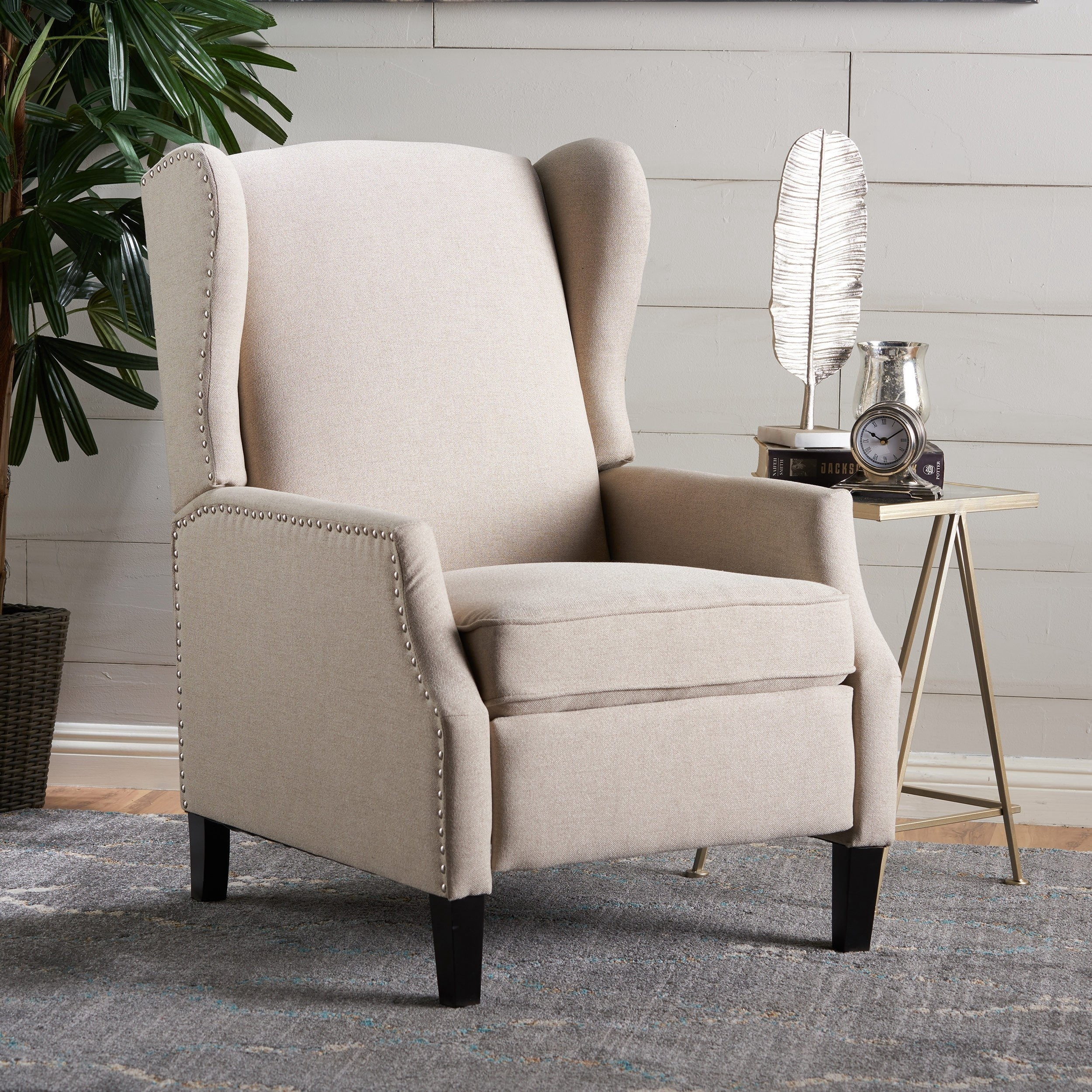 GDF Studio Westeros 26.5" Wing Back Fabric Recliner, White and Blue