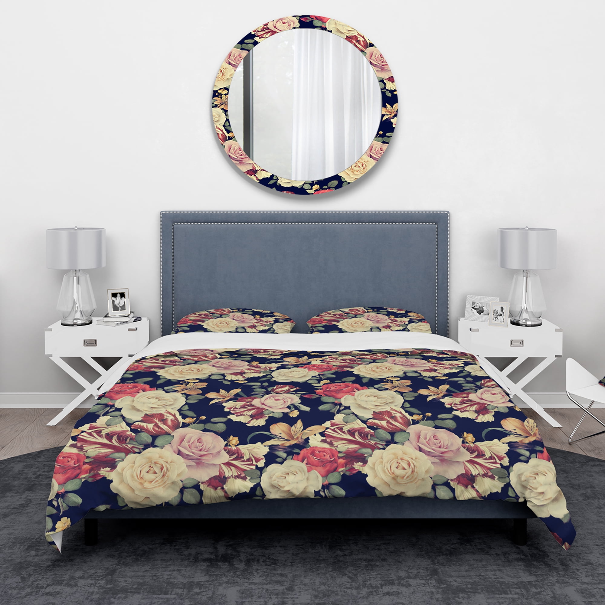 Designart 'Colorful Roses Floral Pattern' Bohemian & Eclectic Duvet Cover Set