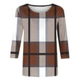 thumbnail image 6 of Aobny Brown Summer Tops for Women Plus Size Plaid Pullover Crew Neck Long Sleeve Cute Summer Tops for Women, 6 of 6