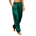 thumbnail image 2 of VBVC Women's Satin Elastic Waist Joggers , Silky Slim Cuffed Sweatpants For Women , Ladies' Casual Sleepwear Trousers with Pockets, Green , S-3XL, 2 of 10