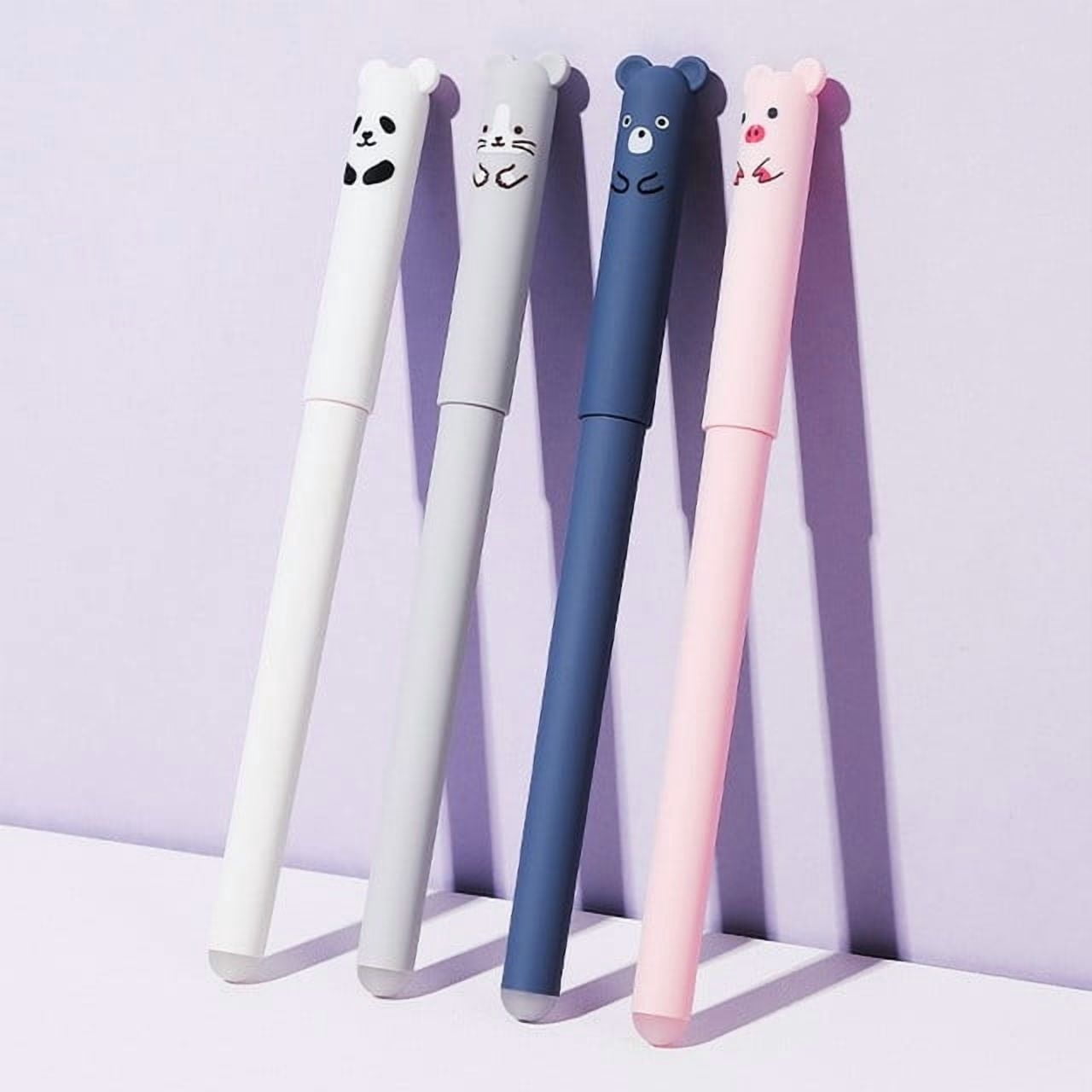 Weloille Bear Shaped Erasable Pen, Crystal Blue 0.5mm Heat Erasable Fine Tip for Easy Correction and Smooth Writing, Cute and Durable