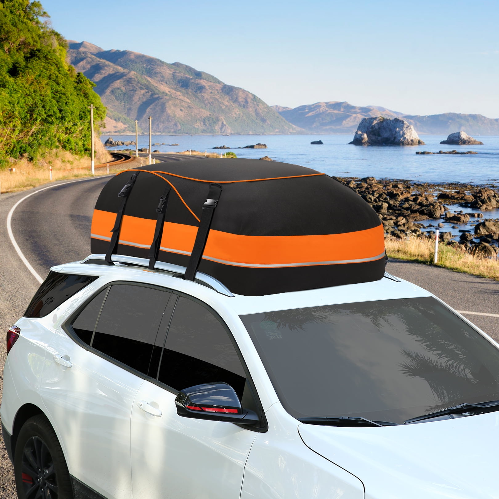 Adnoom Auto Travel Rack Waterproof Car Roof Bag 16 Cu ft Luggage Storage Black Orange Walmart