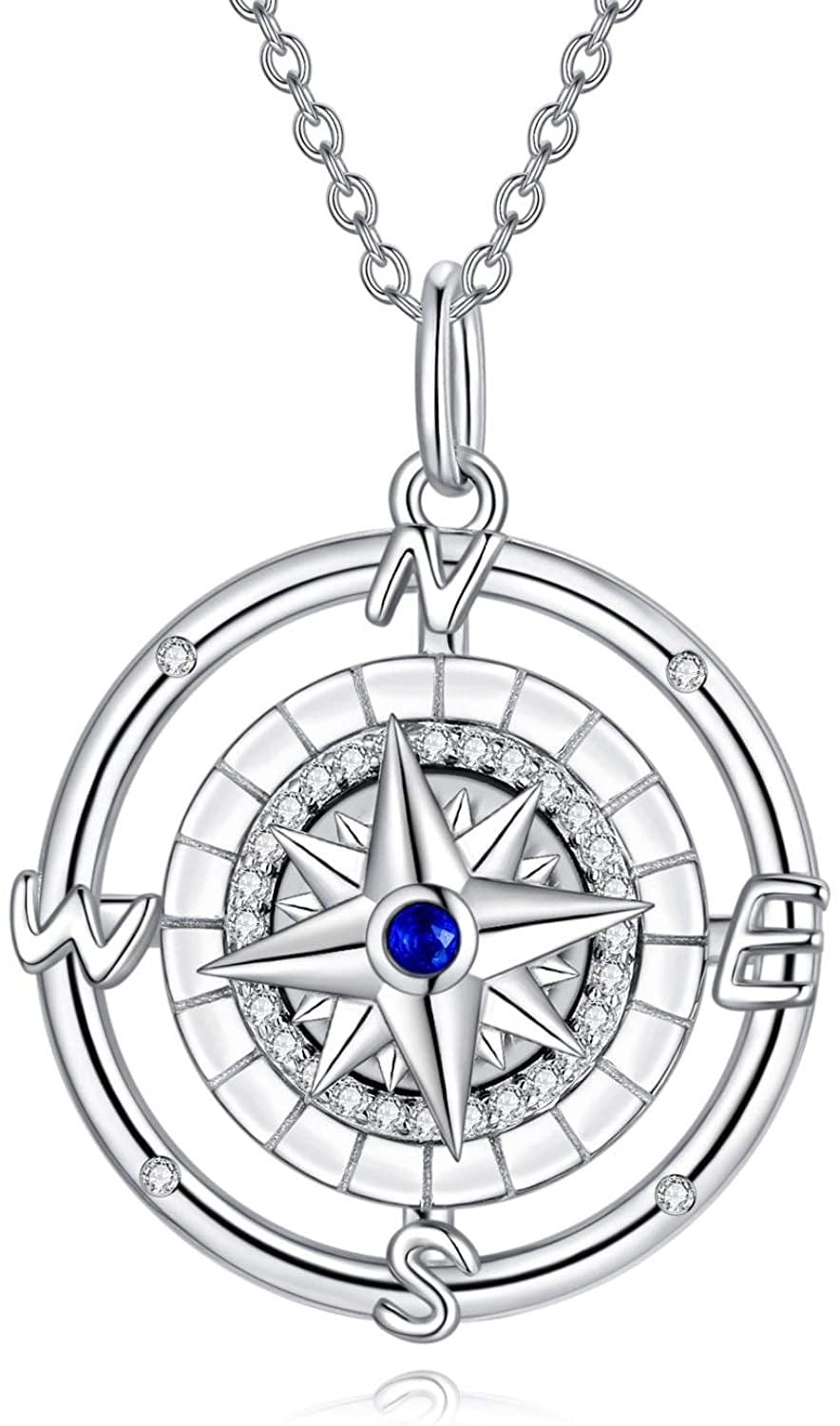 AOBOCO 925 Sterling Silver Roating Compass Necklace Follow Your Dreams Pendant Necklace for Men Women Mother Father Day Gift