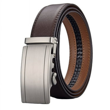 Men's Adjustable Leather Ratchet Belt with Sliding Buckle - Brown