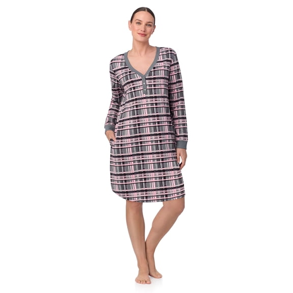 Aria Women’s Even Cozier Jersey 34” Long Sleeve Henley Sleepshirt, Sizes XS-4X