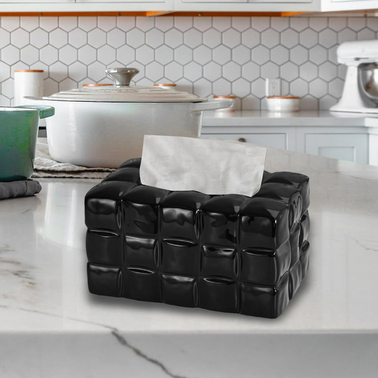 Ceramic Tissue Box Cover Napkin Holder for Countertop Living Room Household  Black 