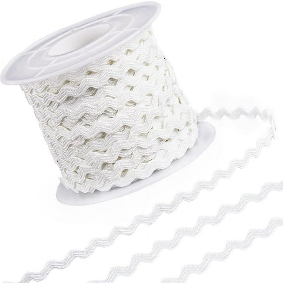 1 Roll 25 Yards White RIC Rac Trim Ribbon Rick Rack 0.12 inch/3mm Wave Sewing Bending Fringe Trim Woven Fabric for Sewing Flower Making Wedding Dress Party Lace Ribbon Craft