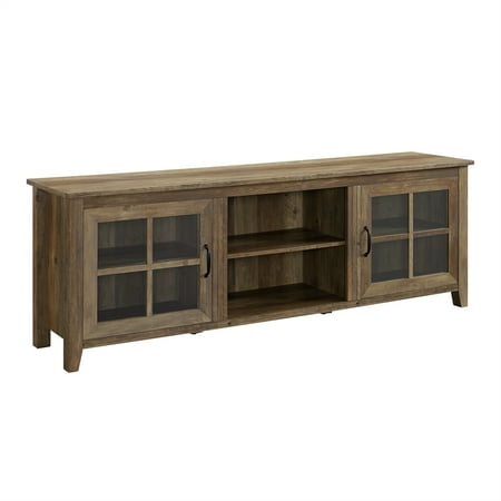 70" Farmhouse Wood TV Stand with Glass Doors- Rustic Oak - (1 box for pick up- incomplete)