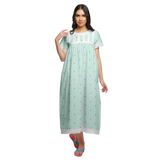 Moomaya Chemise de Nuit à Col Marin en Coton Imprimé pour Femmes, Boutonnée