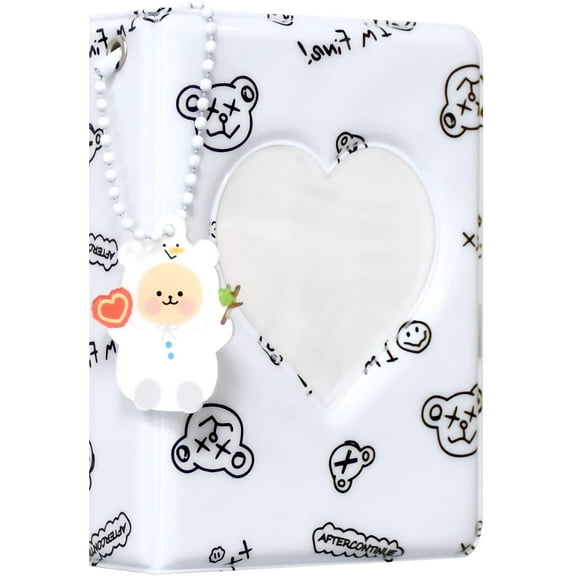3 Inch Kpop Photocard Binder Holder Book, Mini Photo Album Kpop Photocard Binder, Love Heart Hollow Photo Card Holder Kpop Album 40 Pockets with Lovely Pendant for Photo Collection ( White )