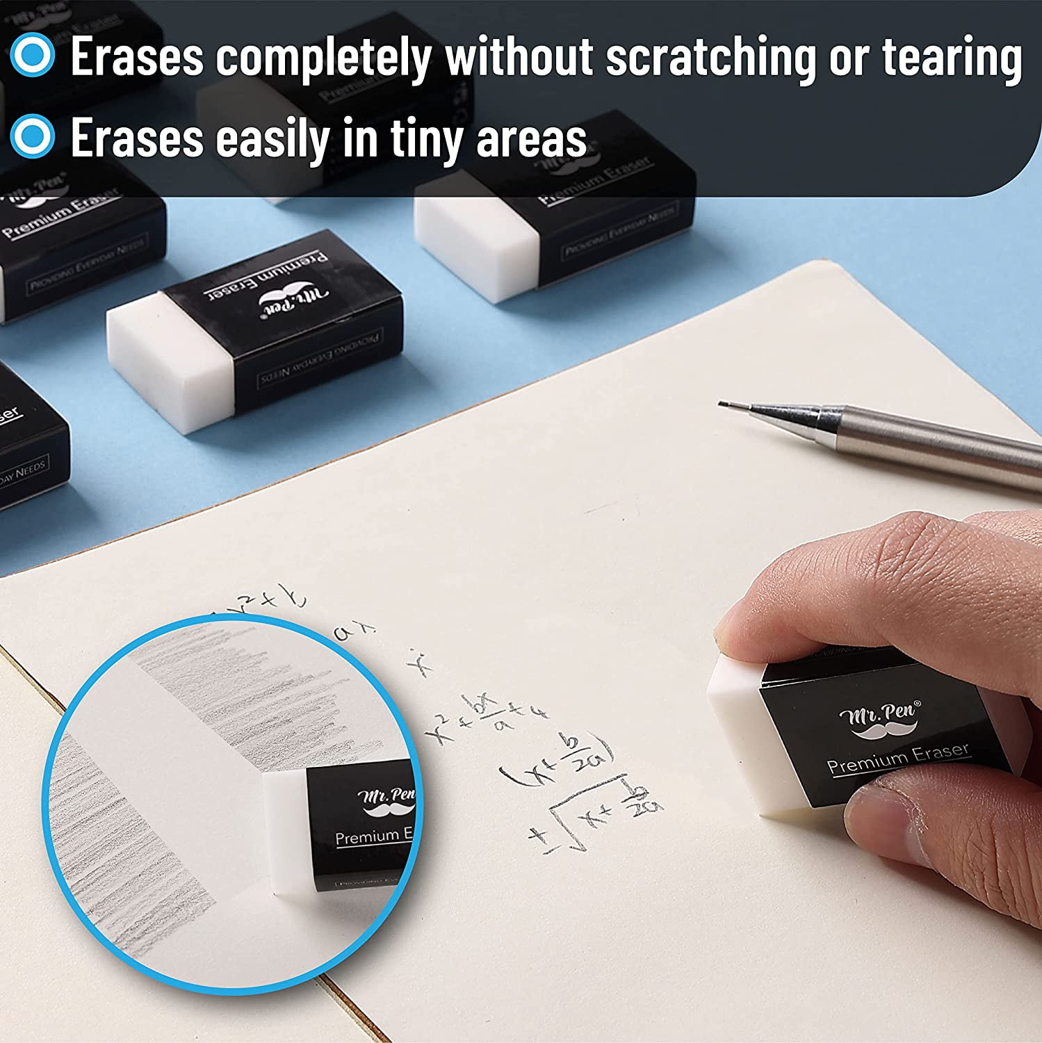 Mr. Pen- Pencil Eraser, 8 Pack, White Erasers, Erasers for Artists, Artist Eraser, Drawing Erasers for Sketching