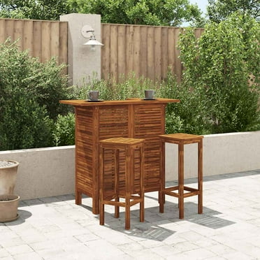 vidaXL 43.3” Solid Acacia Wood Patio Bar Table with Storage, Brown