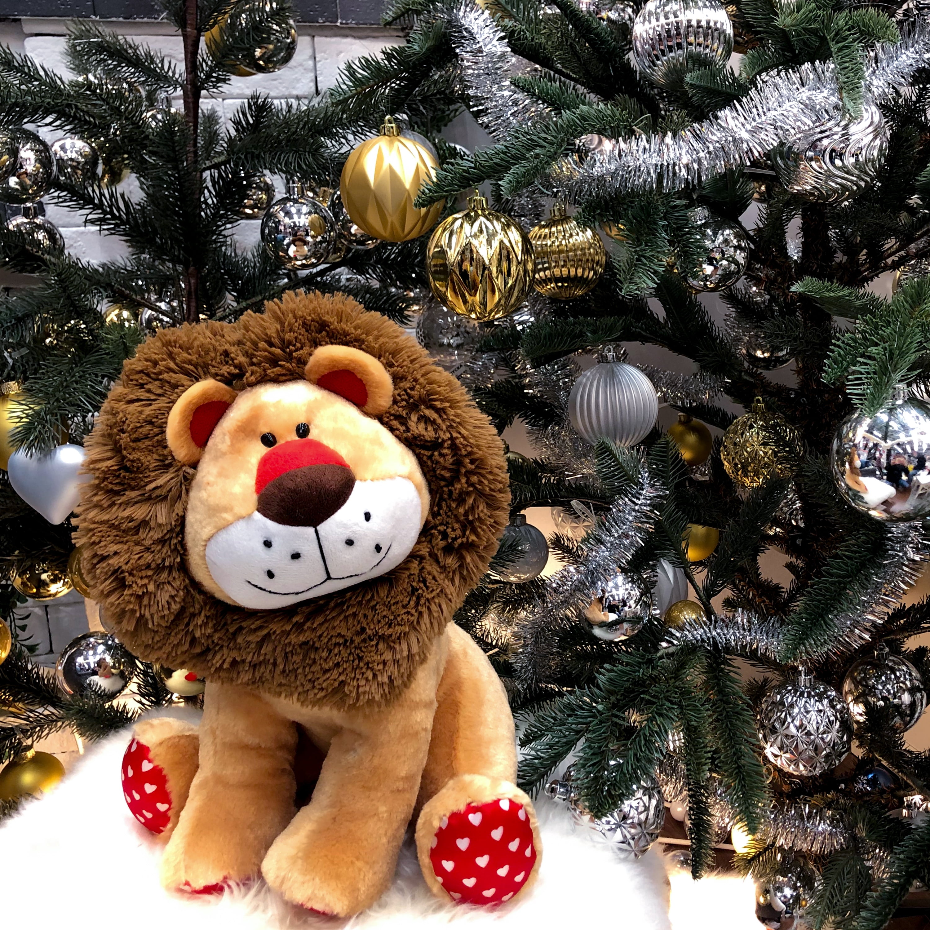 WEIGEDU Love Valentines Lion Stuffed Animal, King Lion Plush Toy with Mane Heart Shape Tail, 13.8 inches