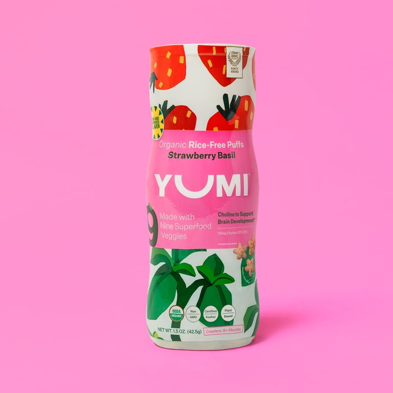 Yumi Organic Stage 3 Strawberry & Basil Puffs 1.5 oz Toddler Snack