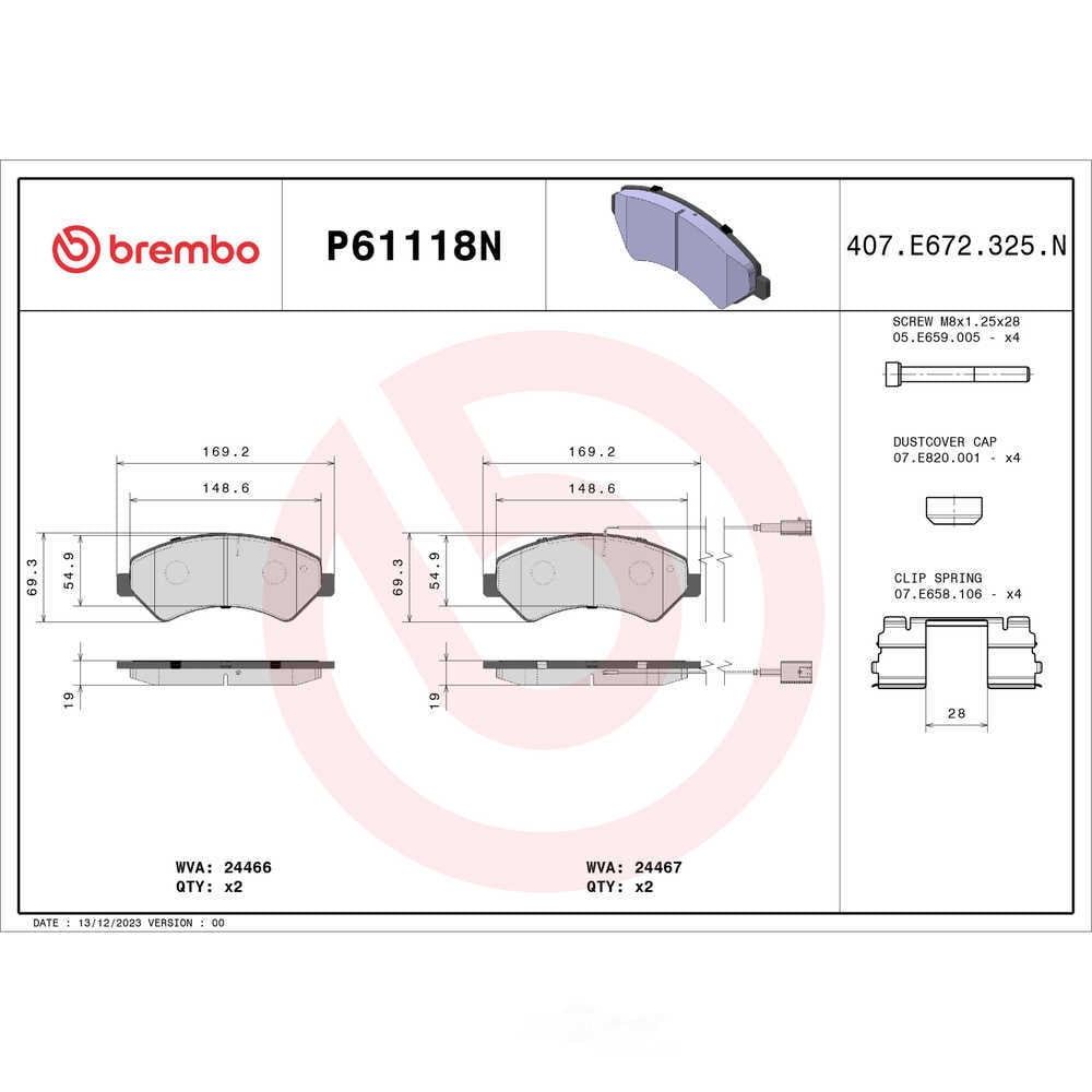 Brembo P61118N PRIME Ceramic Brake Pad Set