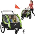 thumbnail image 2 of Aosom 3-in-1 Walk/Jog/Ride Child Baby Bike Trailer for Kids 2 Seater, Bike Stroller for Toddler Wagon, Double Bicycle Trailer Accessory, Green, 2 of 9