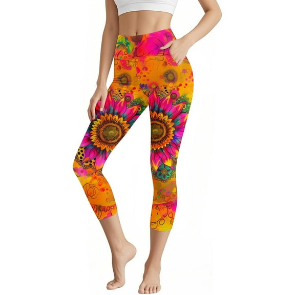 Oplxuo Women's High Waisted Yoga Capris with Pockets, Tummy Control Non See Through Workout Athletic Running Capri Leggings