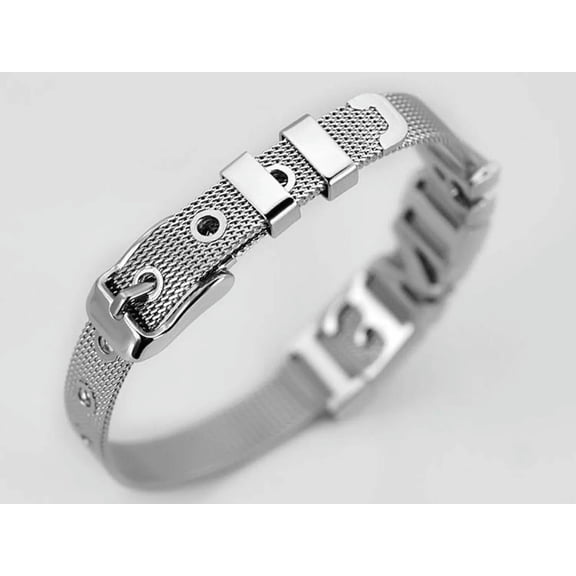EOEMY Stainless Steel Mesh Adjustable Wristband Slider Charm Bracelet 8mm With Buckle