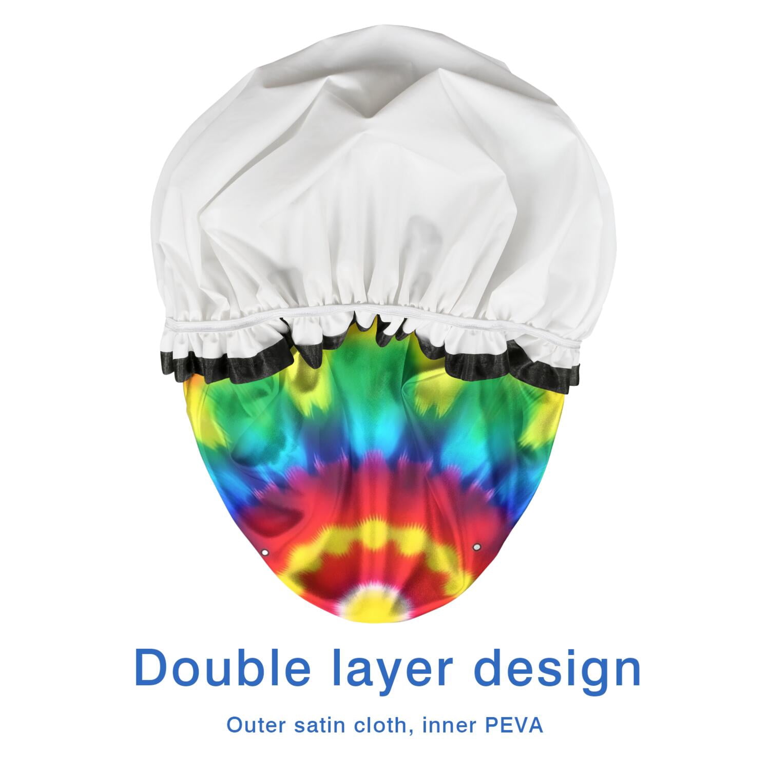 Shower Caps,Rainbow Tie Dye Circular Pattern Waterproof Shower Cap for Women 4 Pieces,Double Reusable Hair Cover for Shower PEVA Elastic Stretch Hem