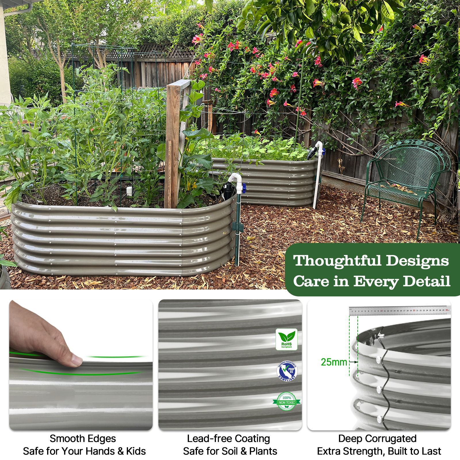 TRAMULL 8X4X2ft Galvanized Raised Garden Bed, Oval Above Ground Modular Metal Outdoor Planter Boxes(Quartz Grey)