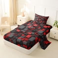 thumbnail image 2 of Homewish 3D Plaid Print Twin Sheets,Black Red Bedding,3 Pieces,1 Fitted Sheet and 1 Pillowcase, 2 of 6