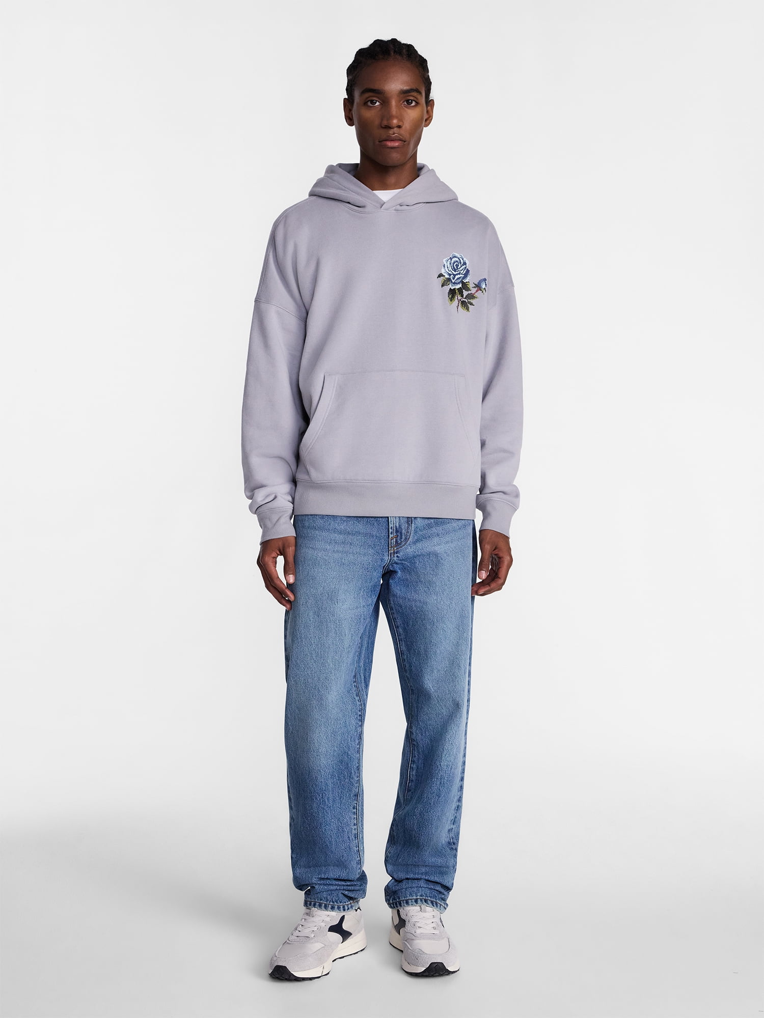 No Boundaries Floral Print Front and Back Graphic Fleece Hoodie, Men's Sizes XS-4XLT