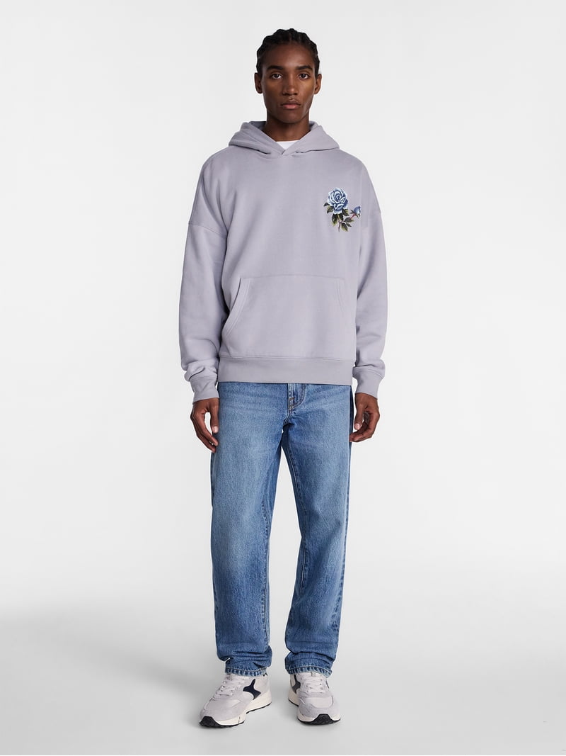 No Boundaries Floral Print Front and Back Graphic Fleece Hoodie