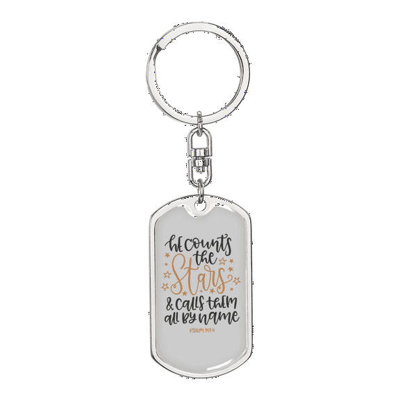 Calls Them By Name Psalm 147:4 Stainless Steel or 18k Gold Premium Swivel Dog Tag Keychain