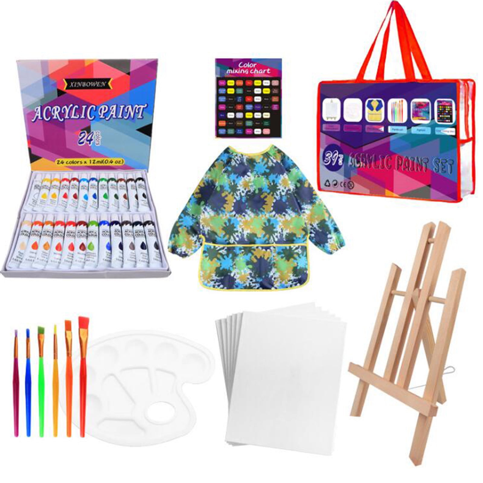 UttpKLBx Office Must Haves 39Pc Acrlic Paint Pigment set Contains paintbrush, easel,, drawing paper for School Supplies (C)