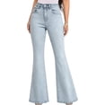 thumbnail image 3 of QATAINLAV Women's High Waist Flare Jeans Slim Fit Bell Bottom Wide Leg Jean Pants Solid Color Casual Bootcut Denim Trousers with Pockets Light Blue XL, 3 of 6