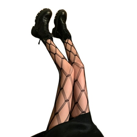 

HOTYA Women s Tights Pantyhose Fishnet Cross Diamond Stockings for Nightclub Daily