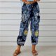 thumbnail image 2 of Pantalones de pierna ancha para mujer, estampado floral, cintura elástica, cierre con cordón, pantalones cortos con puños ceñidos, amarillo L, 2 of 6
