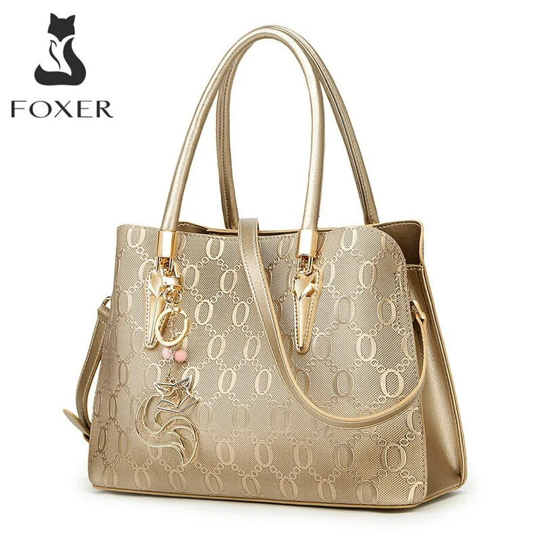 FOXER Occident Style Gold Tote Women s Split Leather Large Capacity Handbag Fashion Ladies Commute Luxury Shoulder Crossbody Bag Walmart