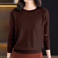 thumbnail image 6 of Women's Crewneck Sweater, Soft Knit Pullover, Loose Fit Plus Size Top, Long Sleeve Everyday Basic, Solid Color Casual Shirt, Lightweight Loungewear, Versatile Layering Piece Coffee M, 6 of 10
