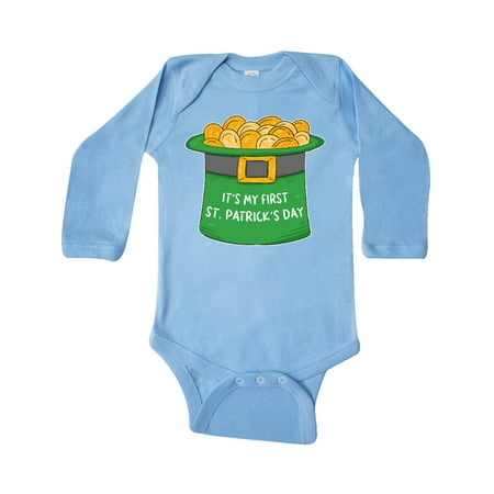 

Inktastic It s My 1st St. Patrick s Day with Green Top Hat and Gold Gift Baby Boy or Baby Girl Long Sleeve Bodysuit