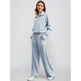 thumbnail image 5 of SWSMCLT Women's Billowy 2 Piece Outfit Shirt With Pants Set Comfy Half Zip Fall Chic Jogger Band Collar Long Sleeve Activewear Set Light Blue XX-Large, 5 of 5
