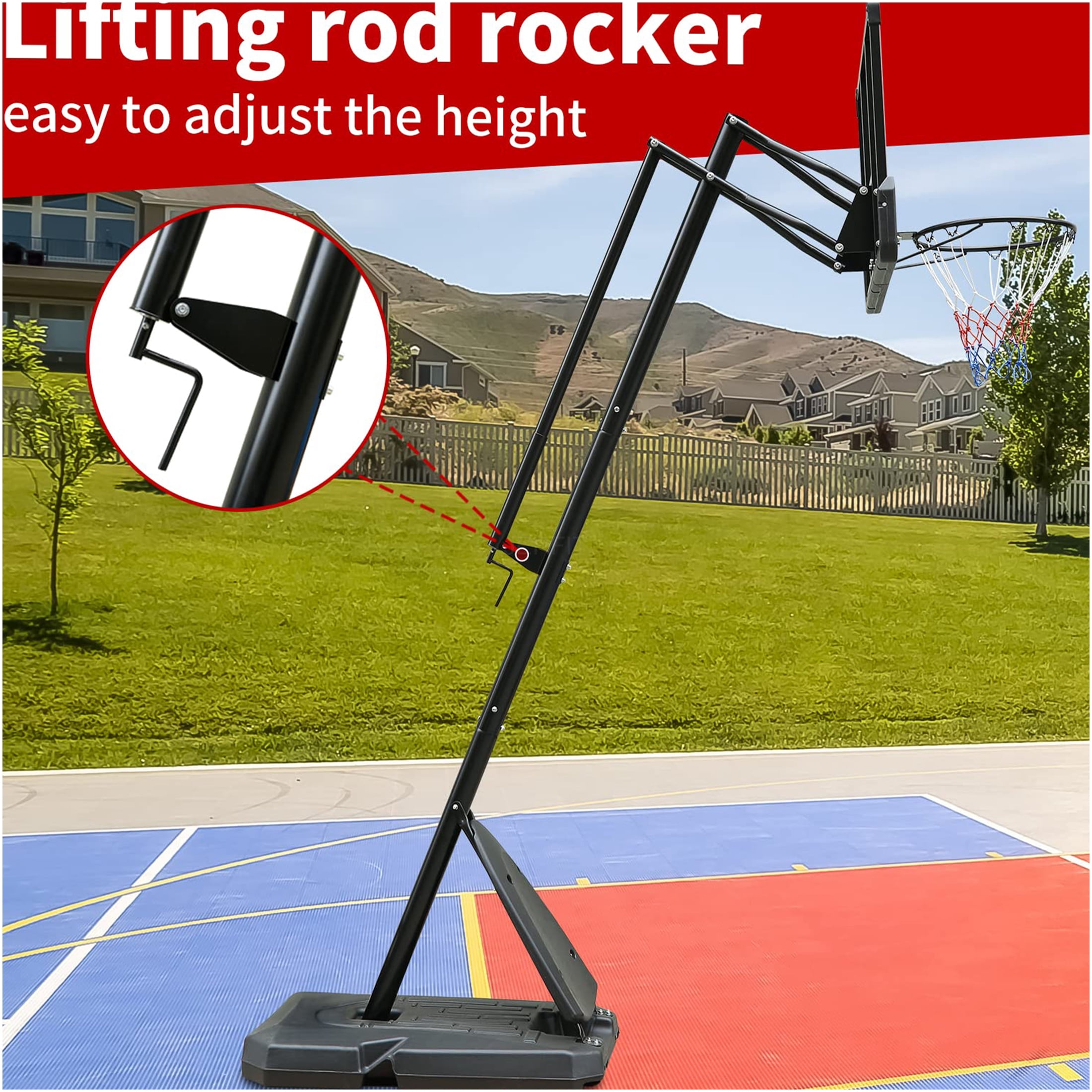 JERFIT 44" Portable & Adjustable Basketball Hoop System with Wheels, 7.5-10ft Height Adjustable Goal Post for Outdoor & Indoor Use, Durable Polycarbonate Backboard, Black+Gray