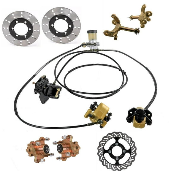 4 Stud Front Wheel Rim Hub Steering Knuckle & Disc Brake Hydraulic 3 Brake Caliper Master Cylinder Disc Rotors Assembly Kit for DIY ATV UTV Quad Dirt Bike Buggy 4 Wheeler Go Kart