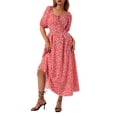 thumbnail image 4 of Blotona Women's Summer Casual Bohemian Dresses Short Sleeve Smocked Square Neck Puff Sleeve Floral Printed Boho Style Beach Maxi Dress, 4 of 9