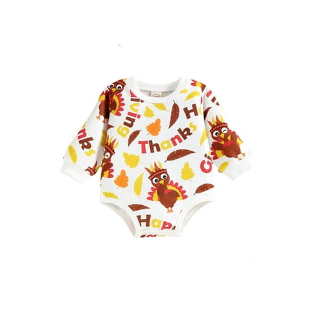 

sdghg Baby Thanksgiving Day Romper Long Sleeve Round Neck Turkey Leaf/Pumpkin Print Bodysuit